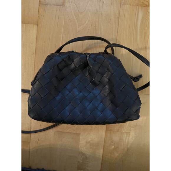 tiffany and fred Paris Braided Leather Woven Clutch Crossbody Navy Blue - Picture 4 of 6